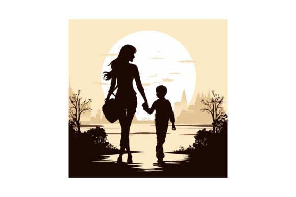 A Mom Going to School with Her Child Svg Graphics and Illustrations
