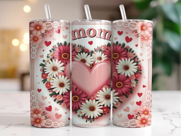 Floral Heart Mom 20oz Tumbler Wrap PNG Graphics Review