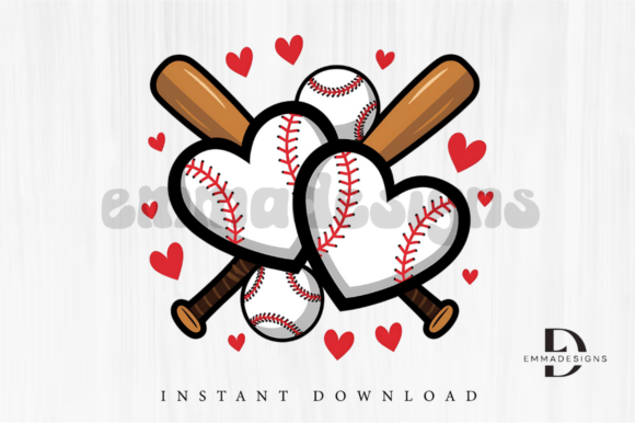 Retro Baseball Valentines Day PNG Graphics and T-Shirt Designs