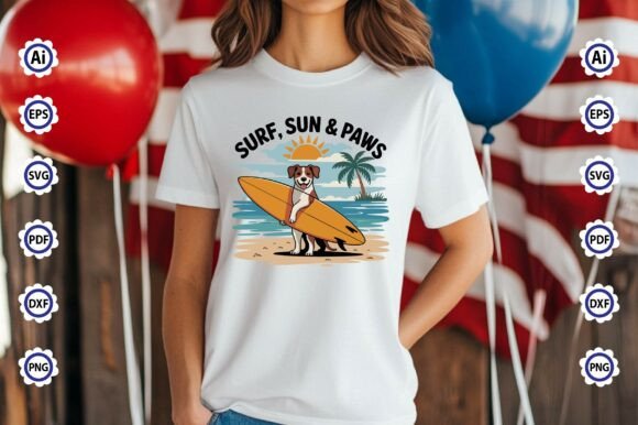 Surf, Sun Paws PNG T-Shirt Design Graphics Review