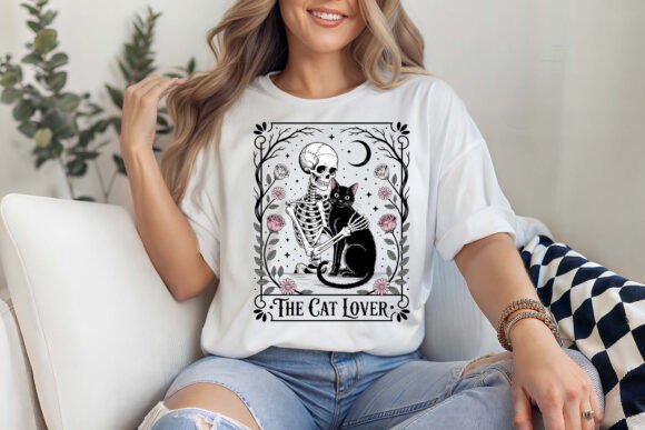 The Cat Lovers Skeleton Tarot Card SVG Graphics and T-Shirt Designs