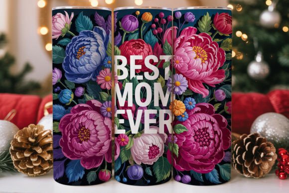 Vibrant Floral Best MOM Ever Tumbler Graphics and Tumbler Wraps
